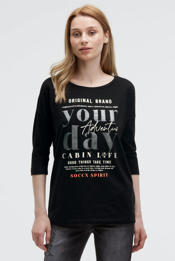 SOCCX Shirt mit verkürzten Ärmeln und Label Print