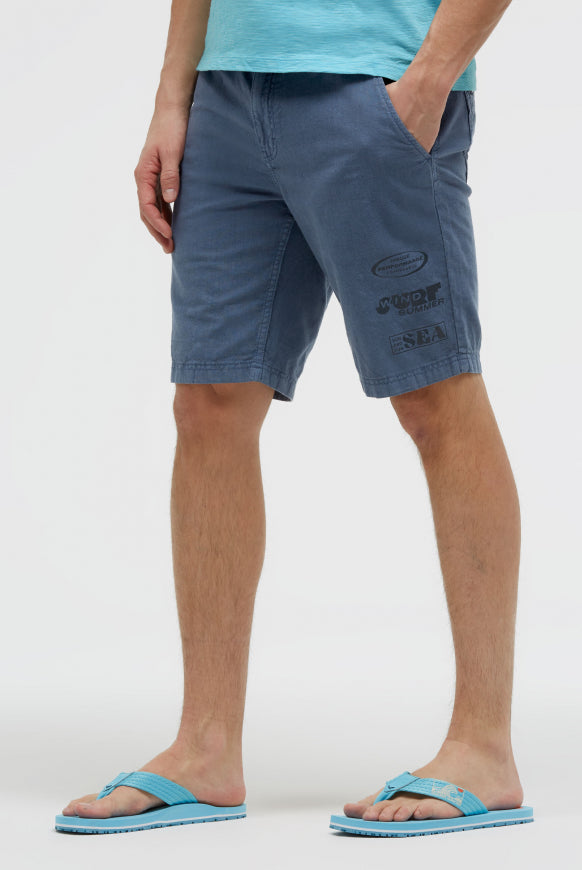 CAMP DAVID Shorts aus Leinen-Mix mit Label Print