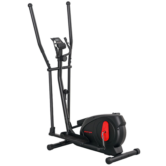 SPORTNOW Heim-Crosstrainer ultra-leise, magnetischer Crosstrainer mit 8 Widerstandsstufen, Heimtrainer mit LED-Bildschirm, Pulssensor, Getränkehalter und Rädern, schwarz   Aosom