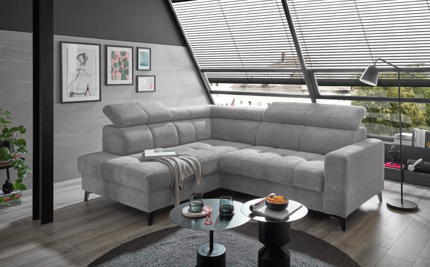 Ecksofa Bavaro elektronischer Sitztiefenverstellung und Breitcord-Bezug Ed Exciting Design