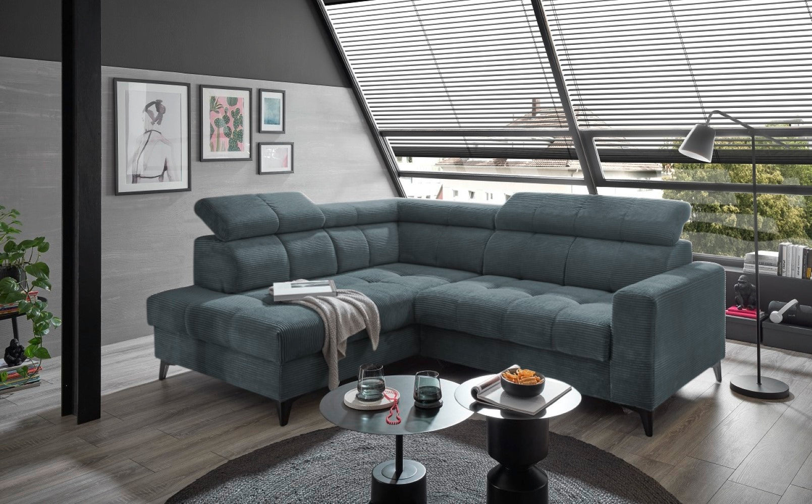 Ecksofa Bavaro elektronischer Sitztiefenverstellung und Breitcord-Bezug Ed Exciting Design