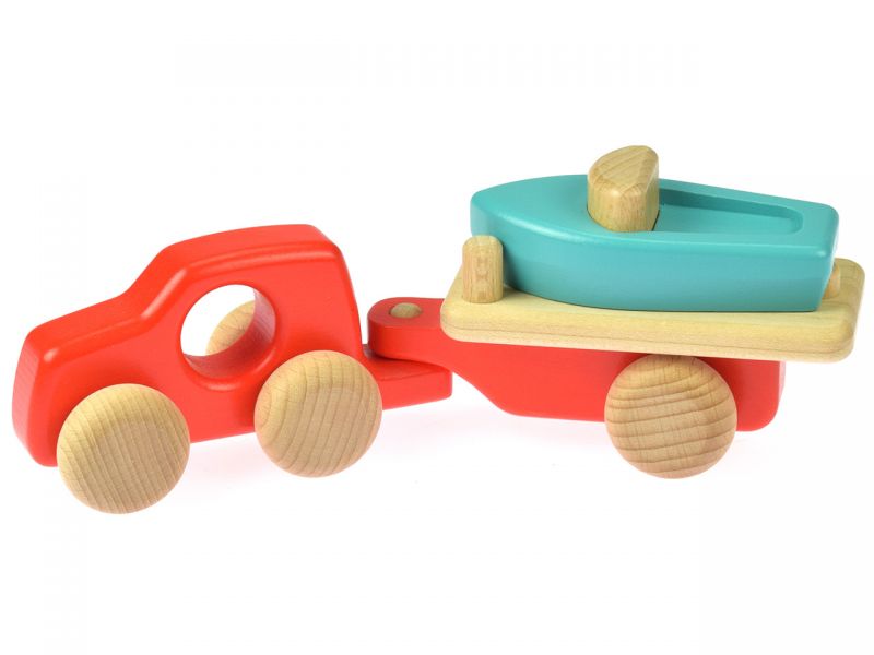 BAJO Auto mit Anhänger und Boot, rot