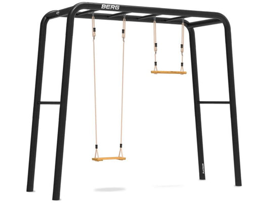 BERG PlayBase Medium TT Black mit Holzschaukel und Holztrapez