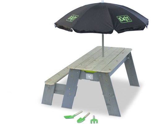 EXIT Aksent Sand,- Wasser- und Picknicktisch, 1 Bank mit Sonnenschirm