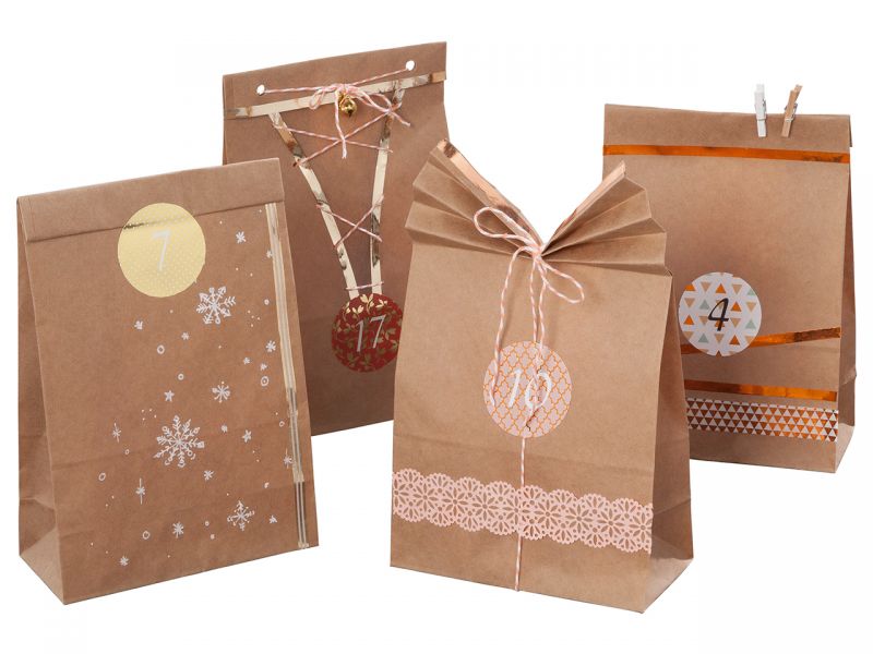 Folia Adventskalender-Set Papiertüten, natur