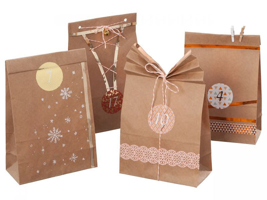 Folia Adventskalender-Set Papiertüten, natur