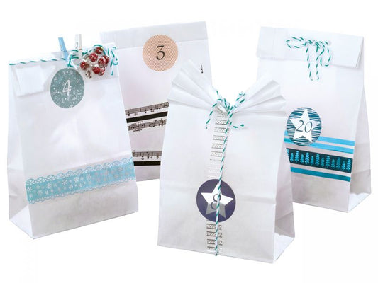 Folia Adventskalender Geschenktüten-Set, weiß