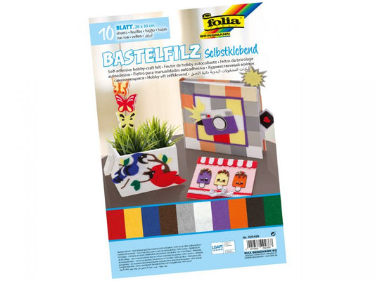 Folia Bastelfilz selbstklebend, 10 Farben sortiert