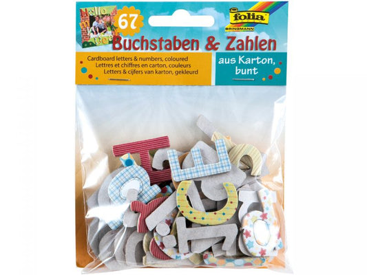 Folia Kartonstanzteile Buchstaben &amp; Zahlen, bunt, 67-tlg.