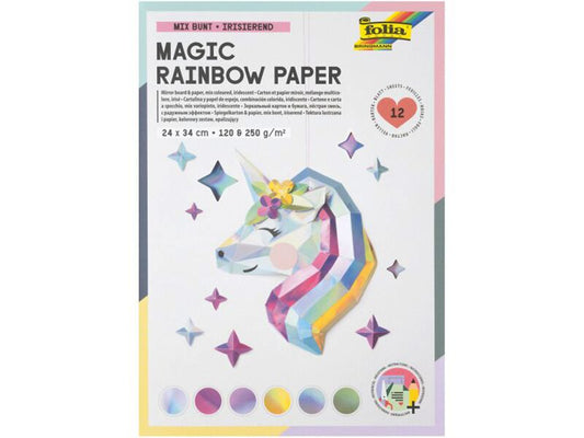 Folia Paper Block »Magic Rainbow«, 120 &amp; 250g/m², 24x34xcm, 12 Blatt, irisierende Farben