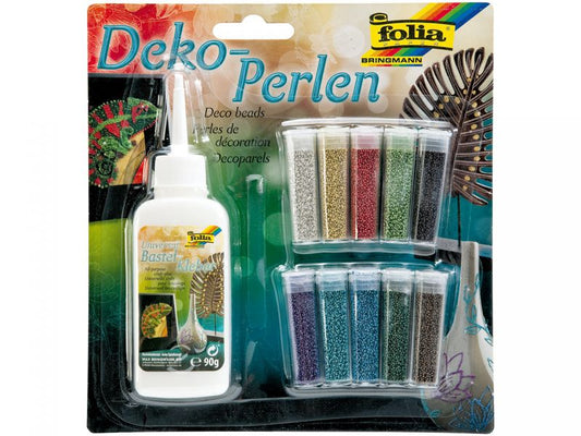 Folia Deko-Perlen-Set, 10 Tuben inkl. Kleber