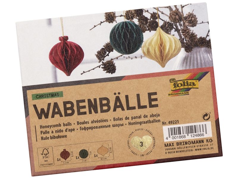 Folia Wabenbälle »Christmas«, 3 Stück