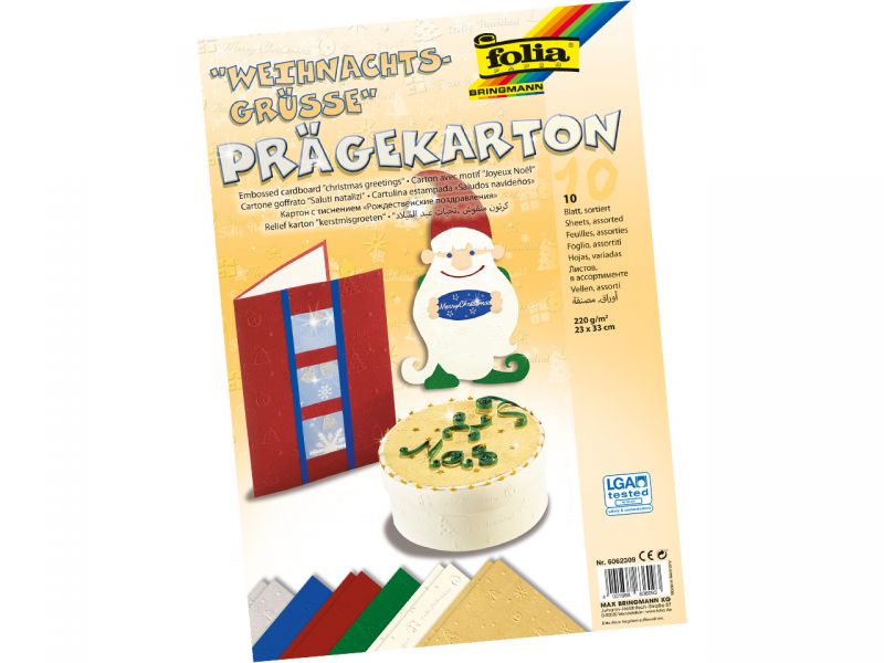 Folia Prägekarton Weihnachtsgrüße, 23 x 33 cm, 10 Blatt sortiert