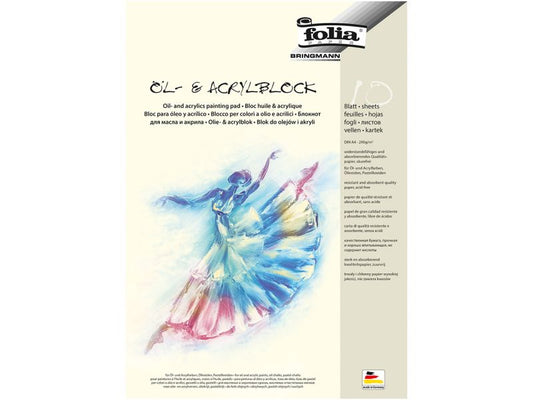 Folia Öl- und Acrylmalblock, DIN A4, 10 Blatt, weiß, 290g/m²