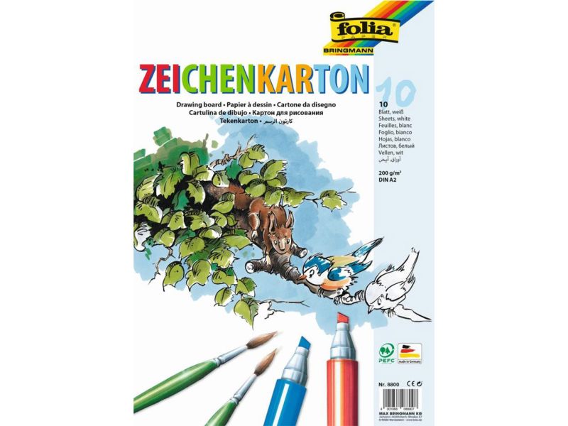Folia Zeichenkarton, 200g/m², DIN A2, 10 Blatt, weiß