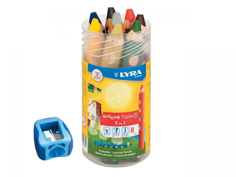 LYRA Groove Triple 1, Maxi-Buntstifte, 8er-Set inkl. Kunststoffdose &amp; Spitzer