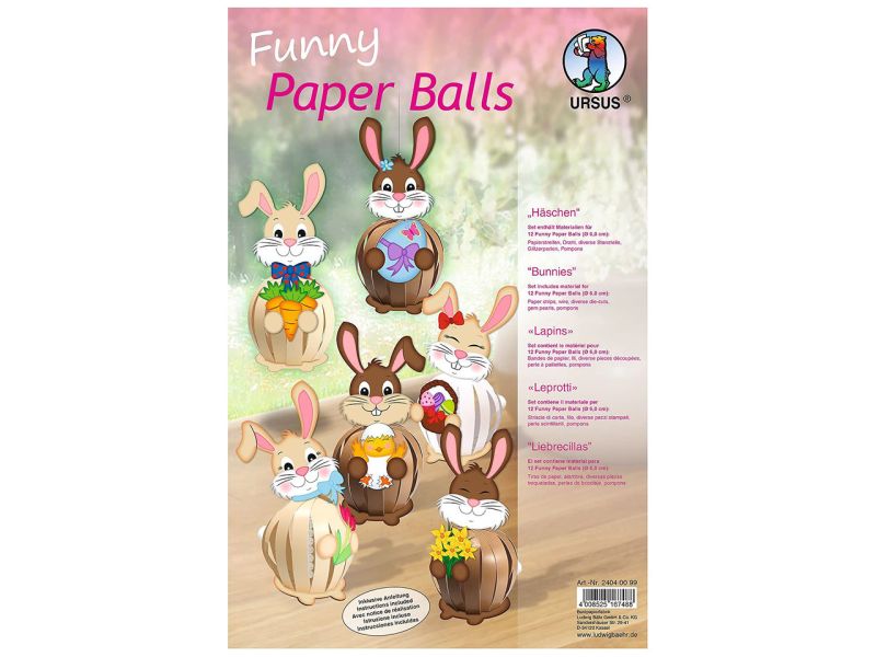 URSUS Bastel-Set Funny Paper Balls »Häschen«, 12 Stück