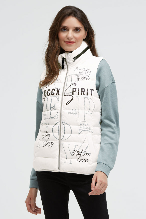 SOCCX Steppweste mit Label Prints und Kapuze im Kragen