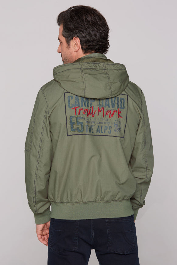 CAMP DAVID Stone Washed Blouson mit Kapuze und Artworks