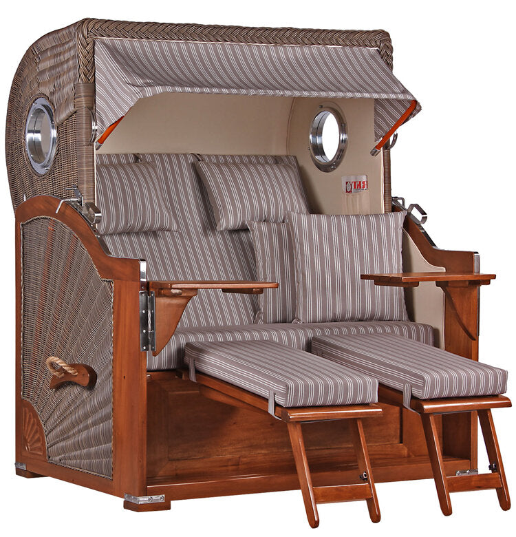 Strandkorb Baltikum Bullauge Mahagoni PE Grey Dessin 501