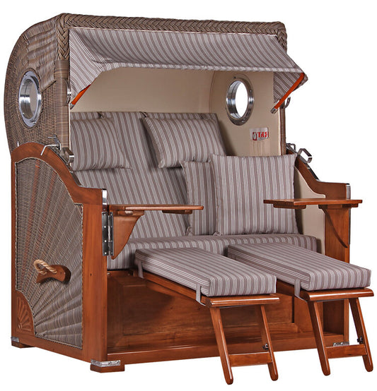 Strandkorb Baltikum Bullauge Mahagoni PE Grey Dessin 501