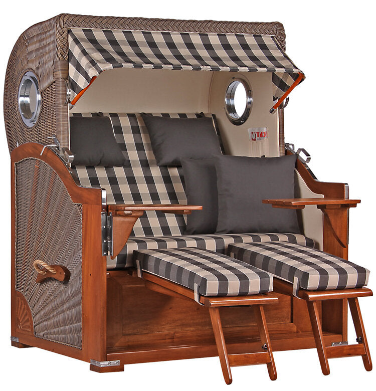 Strandkorb Baltikum Bullauge Mahagoni PE Grey Dessin 505