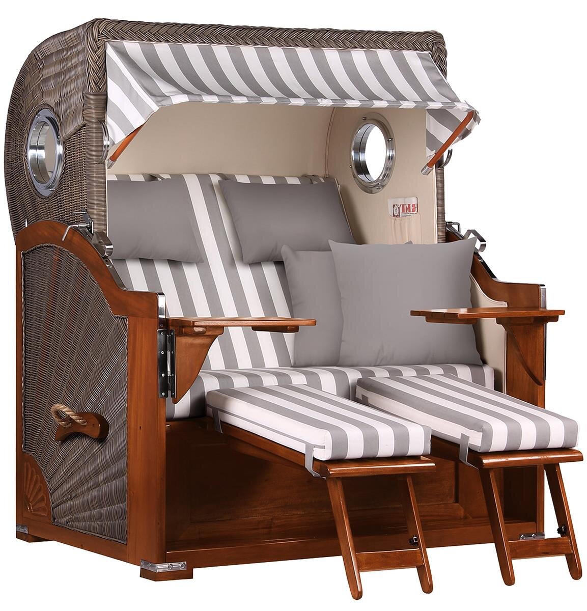 Strandkorb Baltikum Bullauge Mahagoni PE Grey Dessin 513