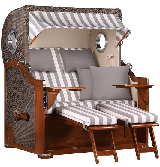 Strandkorb Baltikum Bullauge Mahagoni PE Grey Dessin 513