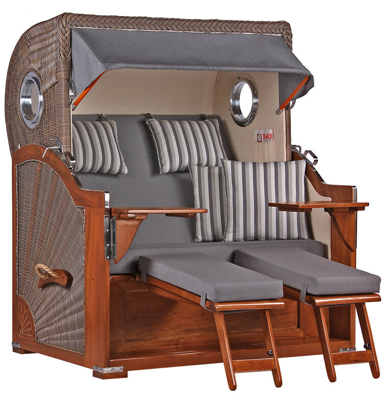 Strandkorb Baltikum Bullauge Mahagoni PE Grey Dessin 544