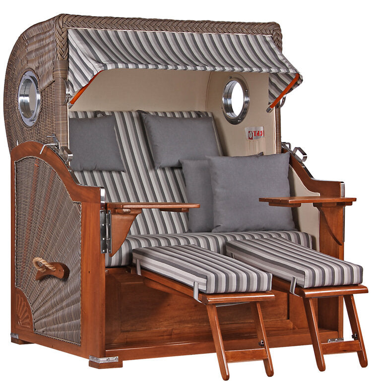 Strandkorb Baltikum Bullauge Mahagoni PE Grey Dessin 545