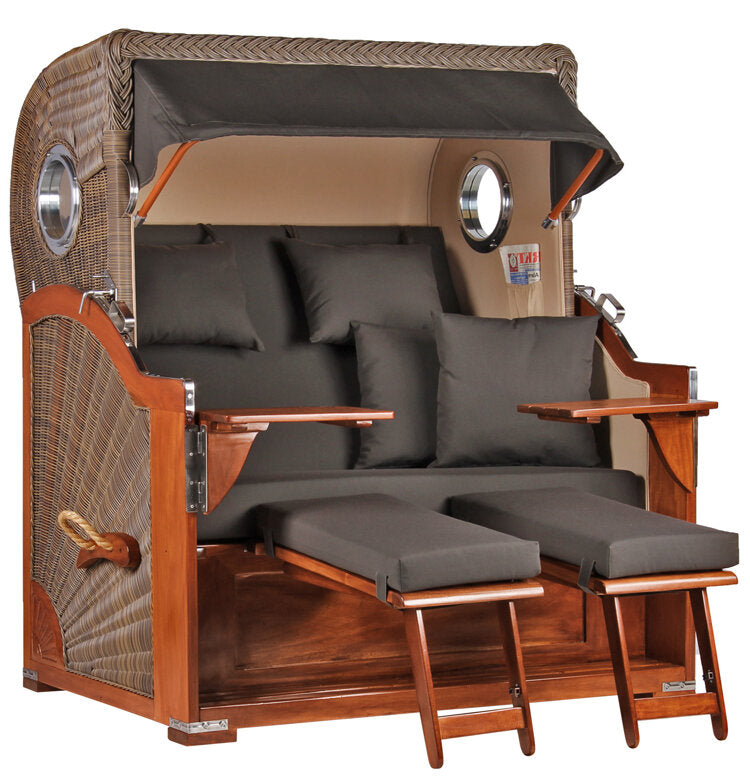 Strandkorb Baltikum Bullauge Mahagoni PE Grey Dessin 548