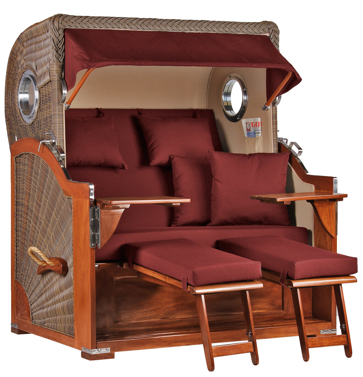 Strandkorb Baltikum Bullauge Mahagoni PE Grey Dessin 550