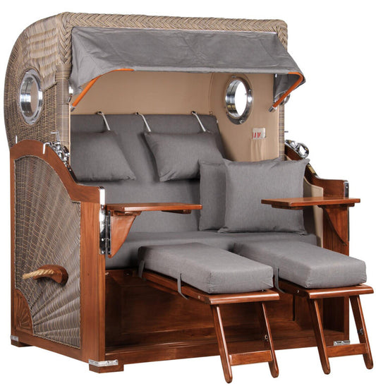 Strandkorb Baltikum Bullauge Mahagoni PE Grey Dessin 551