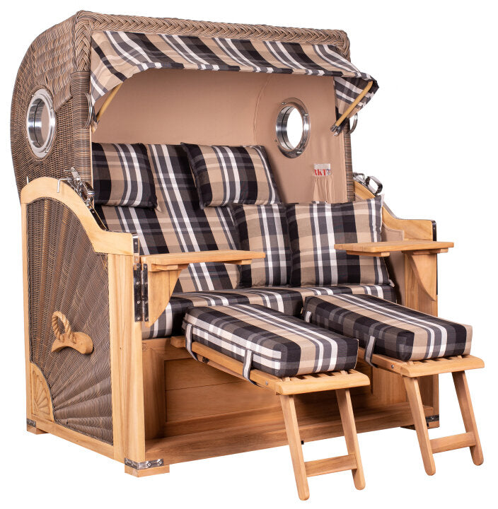 Strandkorb Baltikum Bullauge Teak PE Grey Dessin 583