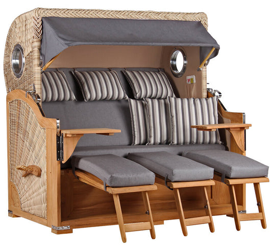 Strandkorb Baltikum XXL Bullauge Teak PE Shell Dessin 544