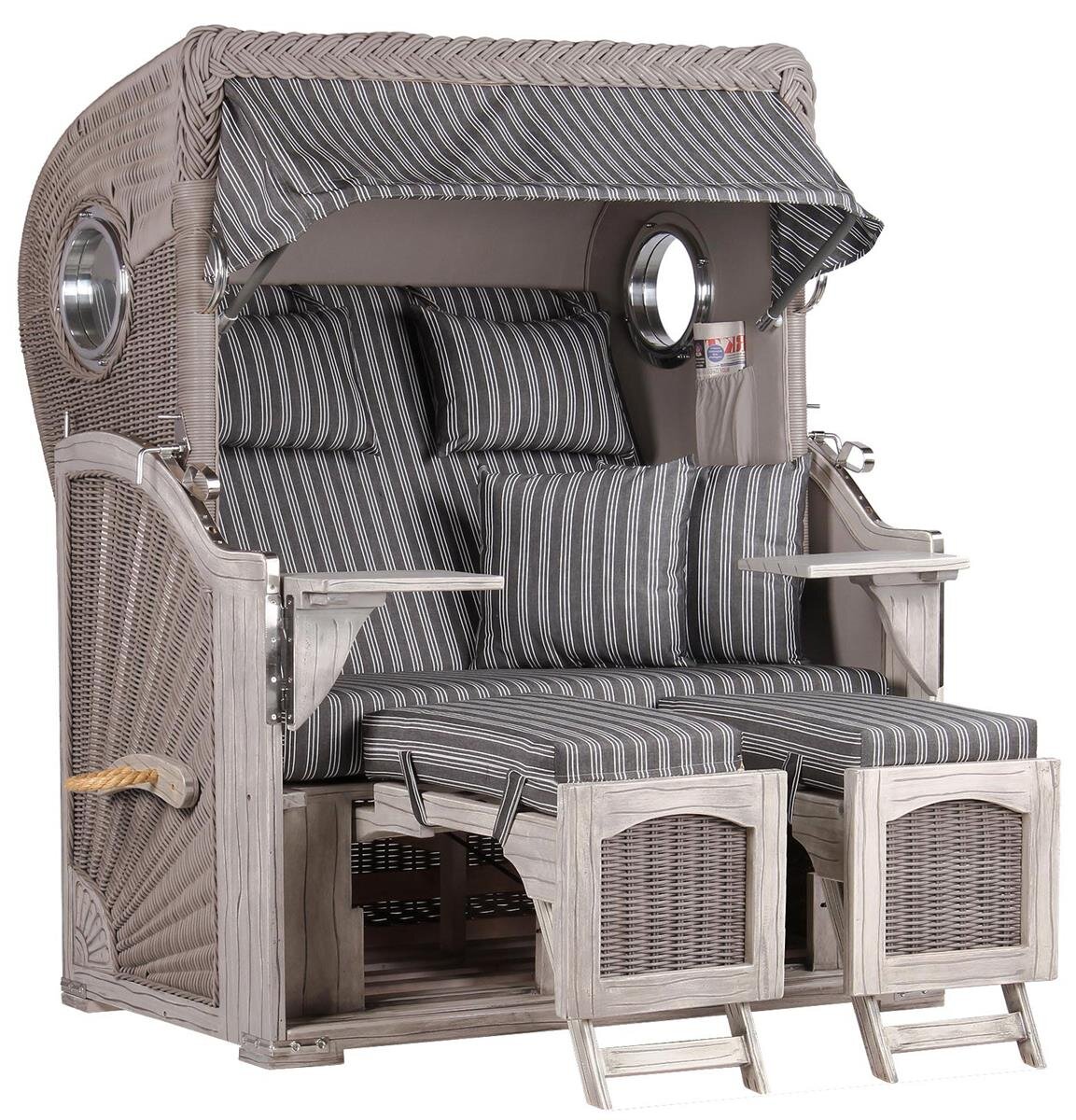 Strandkorb Düne Bullauge Mahagoni Washed Grey PE Koboo Grey Dessin 500