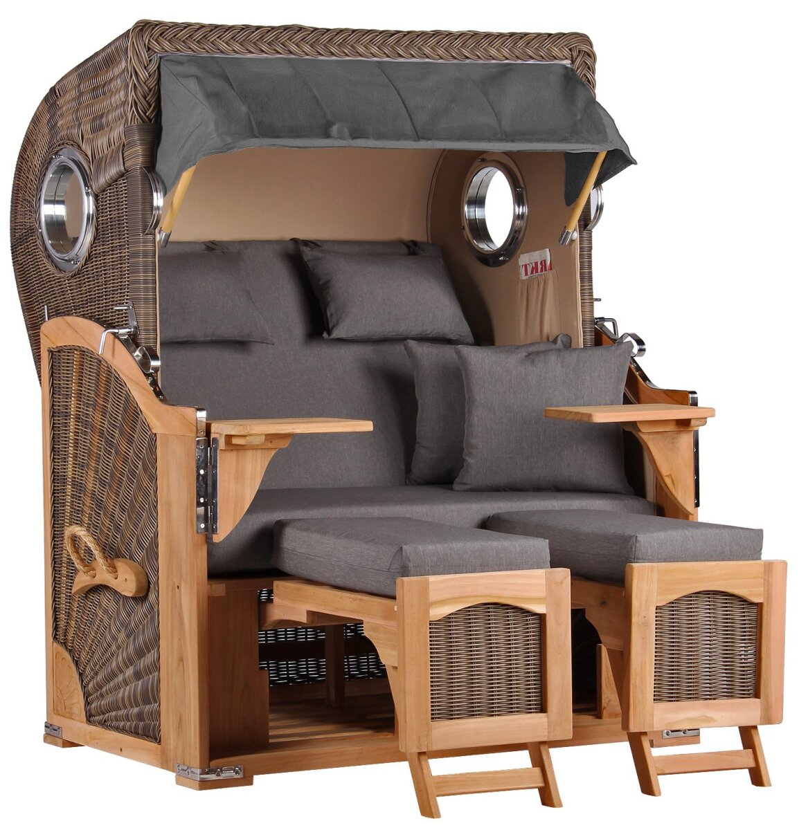 Strandkorb Düne Bullauge Teak PE Grey Dessin 551