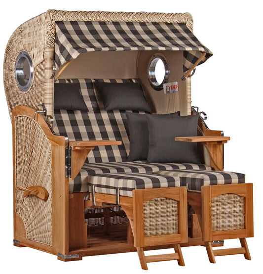 Strandkorb Düne Bullauge Teak PE Shell Dessin 505
