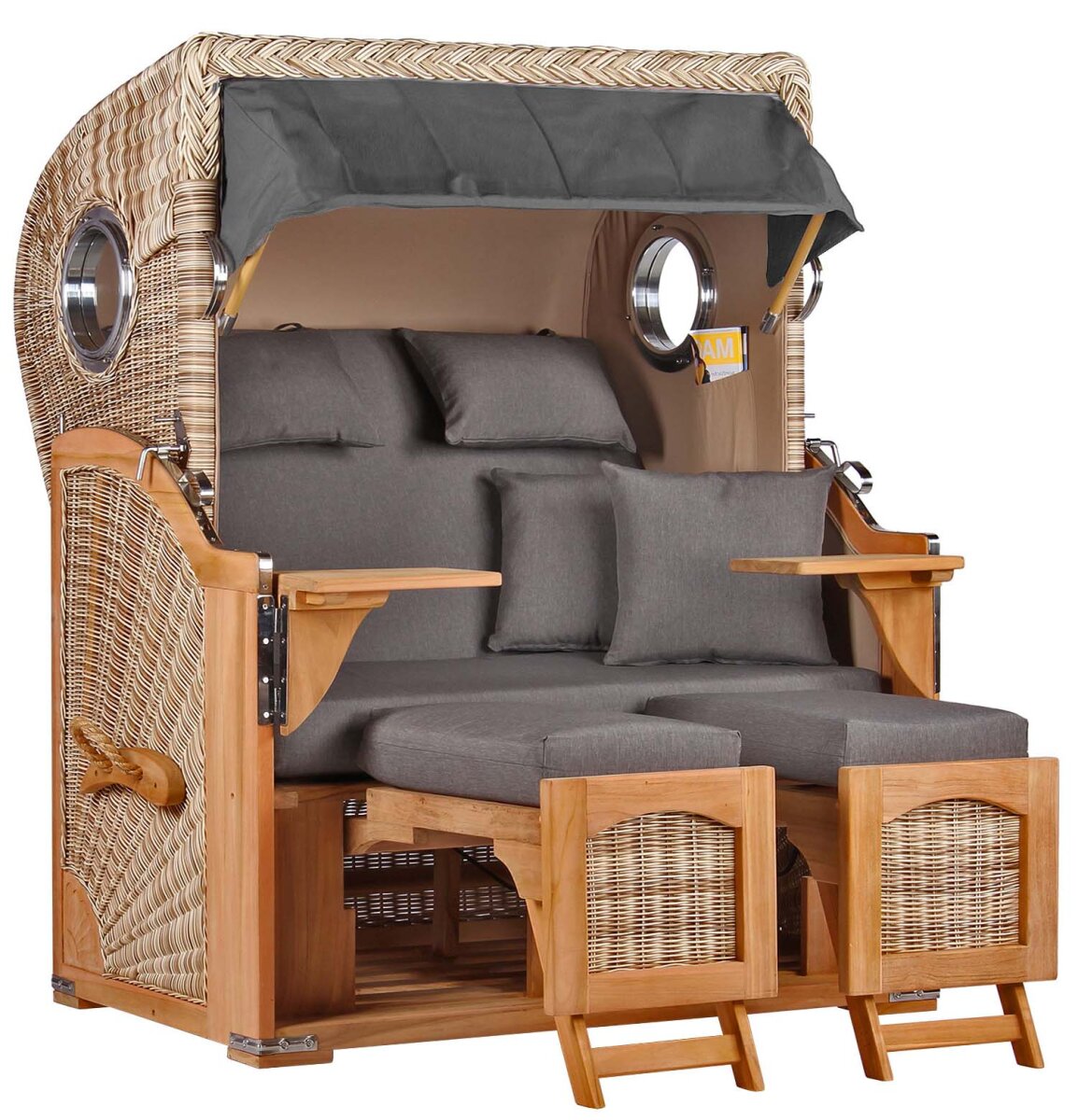 Strandkorb Düne Bullauge Teak PE Shell Dessin 551