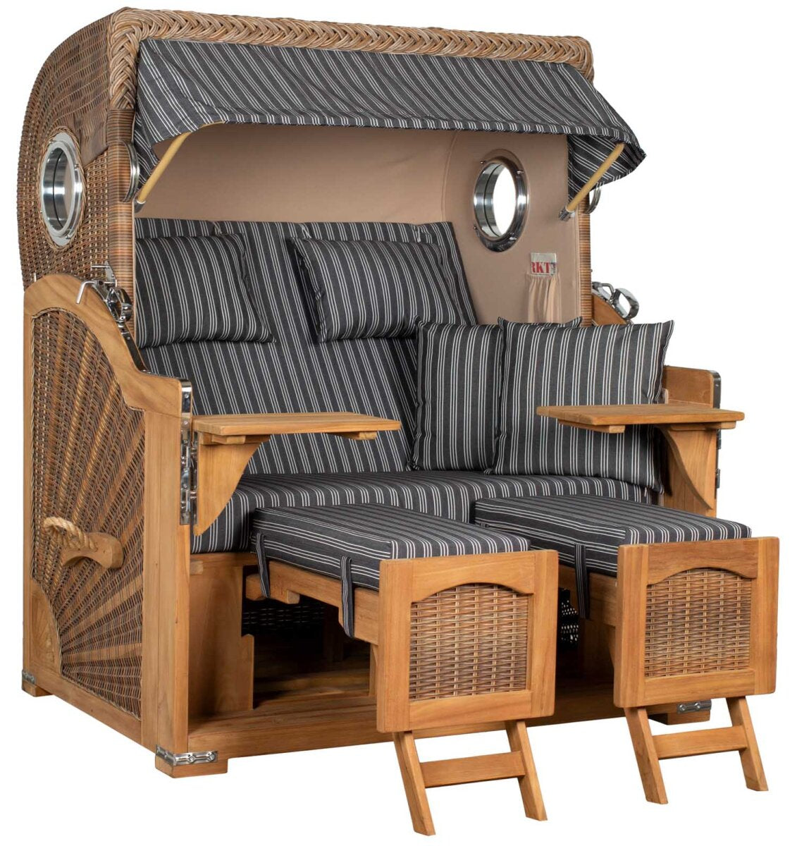 Strandkorb Düne Grande Bullauge Teak PE Banana Dessin 500