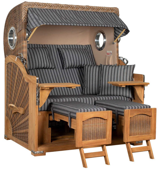 Strandkorb Düne Grande Bullauge Teak PE Banana Dessin 500