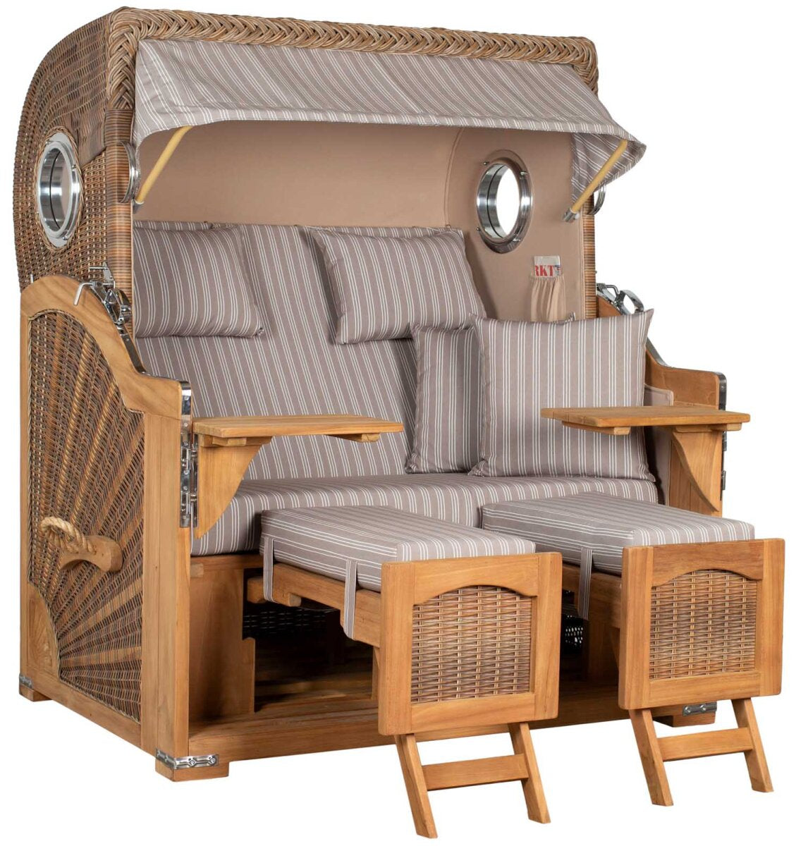 Strandkorb Düne Grande Bullauge Teak PE Banana Dessin 501