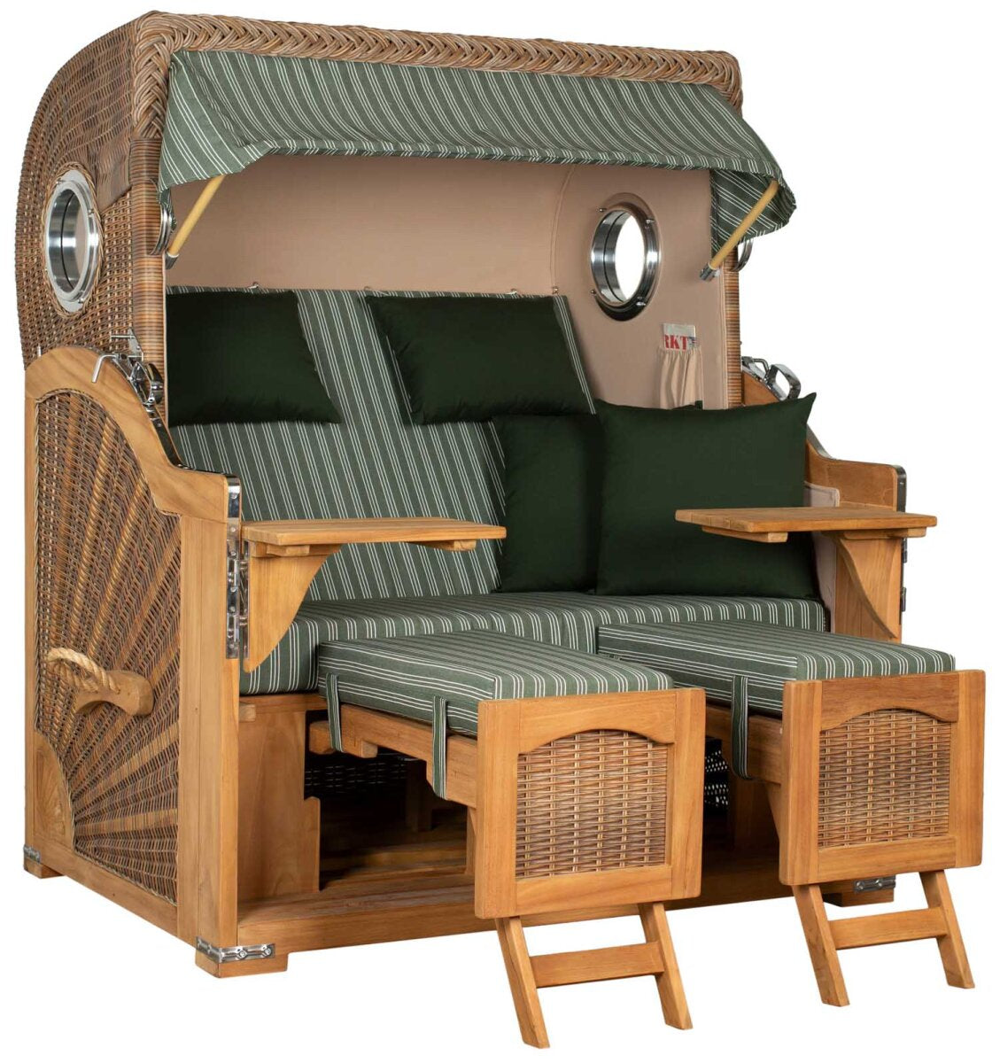 Strandkorb Düne Grande Bullauge Teak PE Banana Dessin 504