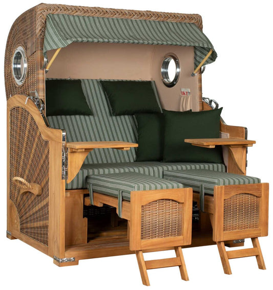 Strandkorb Düne Grande Bullauge Teak PE Banana Dessin 504