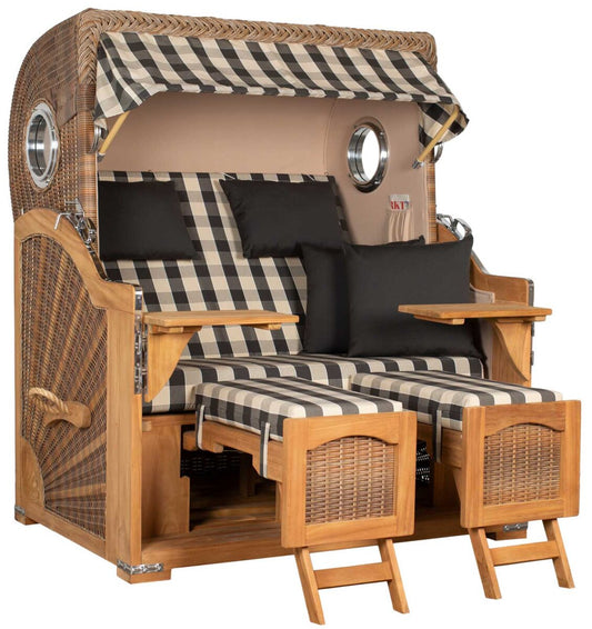 Strandkorb Düne Grande Bullauge Teak PE Banana Dessin 505