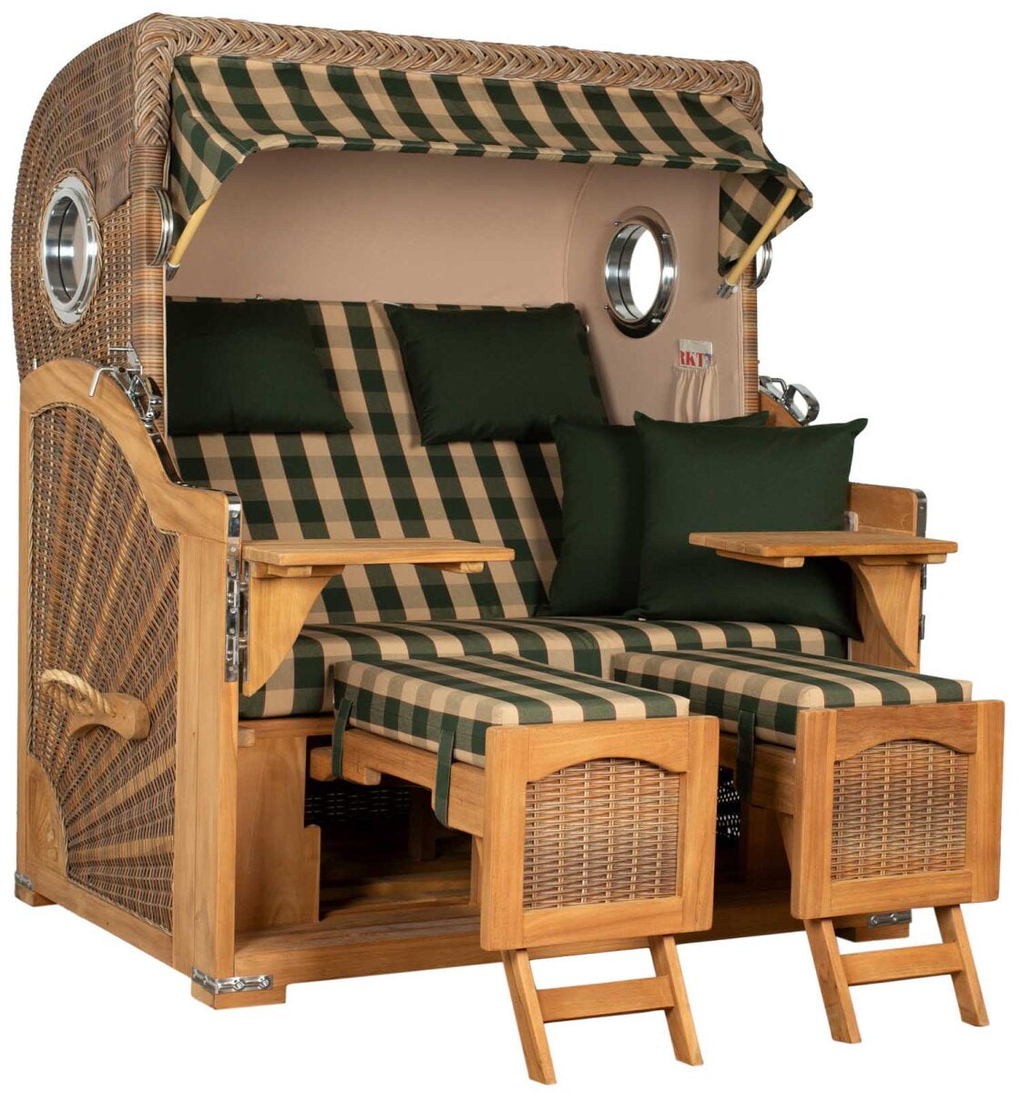 Strandkorb Düne Grande Bullauge Teak PE Banana Dessin 506