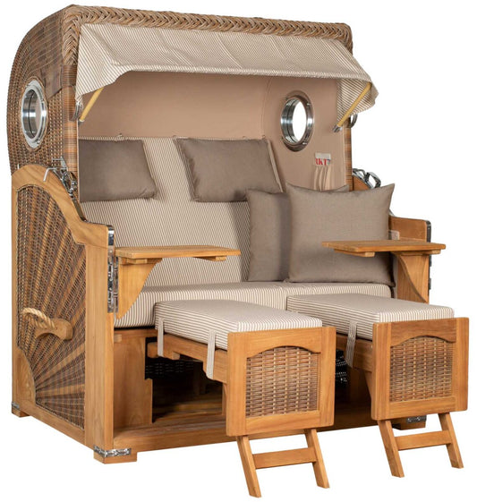 Strandkorb Düne Grande Bullauge Teak PE Banana Dessin 510