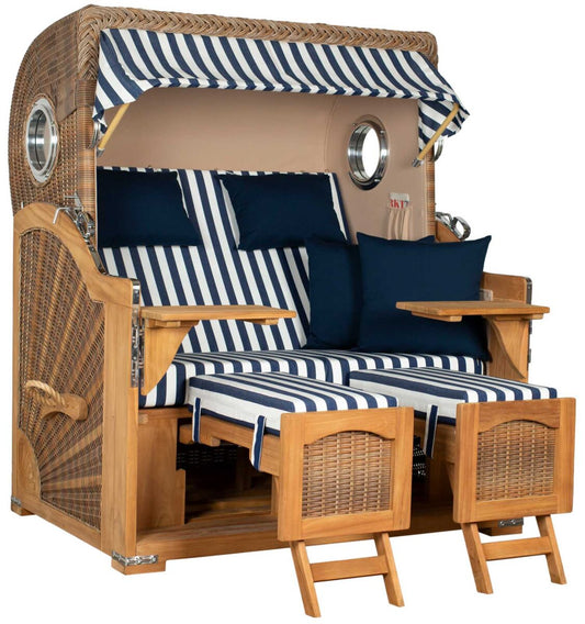 Strandkorb Düne Grande Bullauge Teak PE Banana Dessin 518