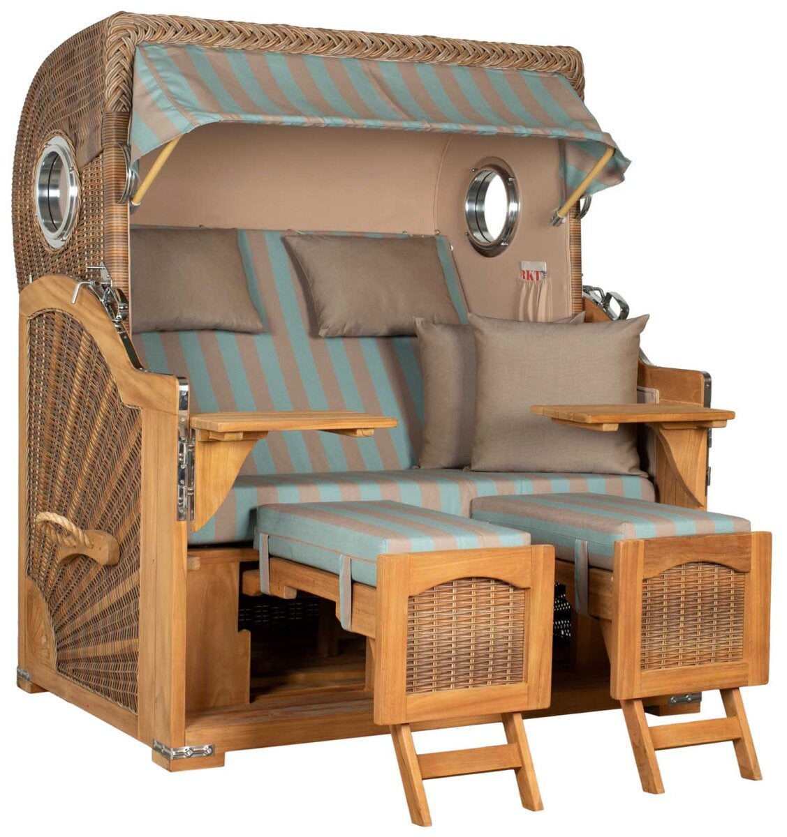 Strandkorb Düne Grande Bullauge Teak PE Banana Dessin 520