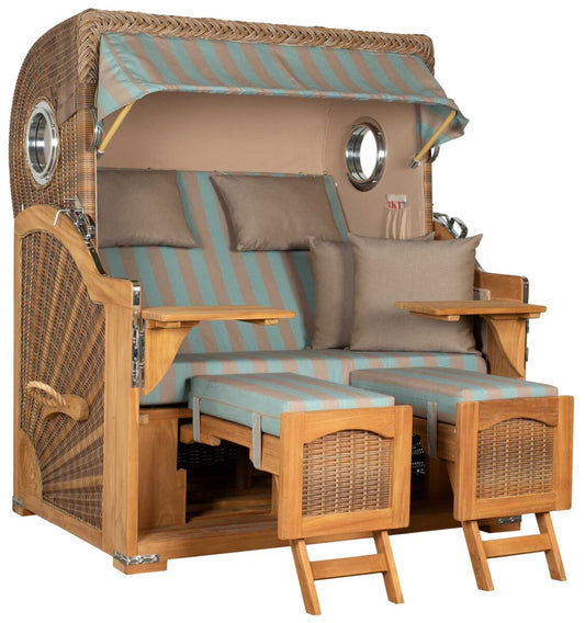 Strandkorb Düne Grande Bullauge Teak PE Banana Dessin 520